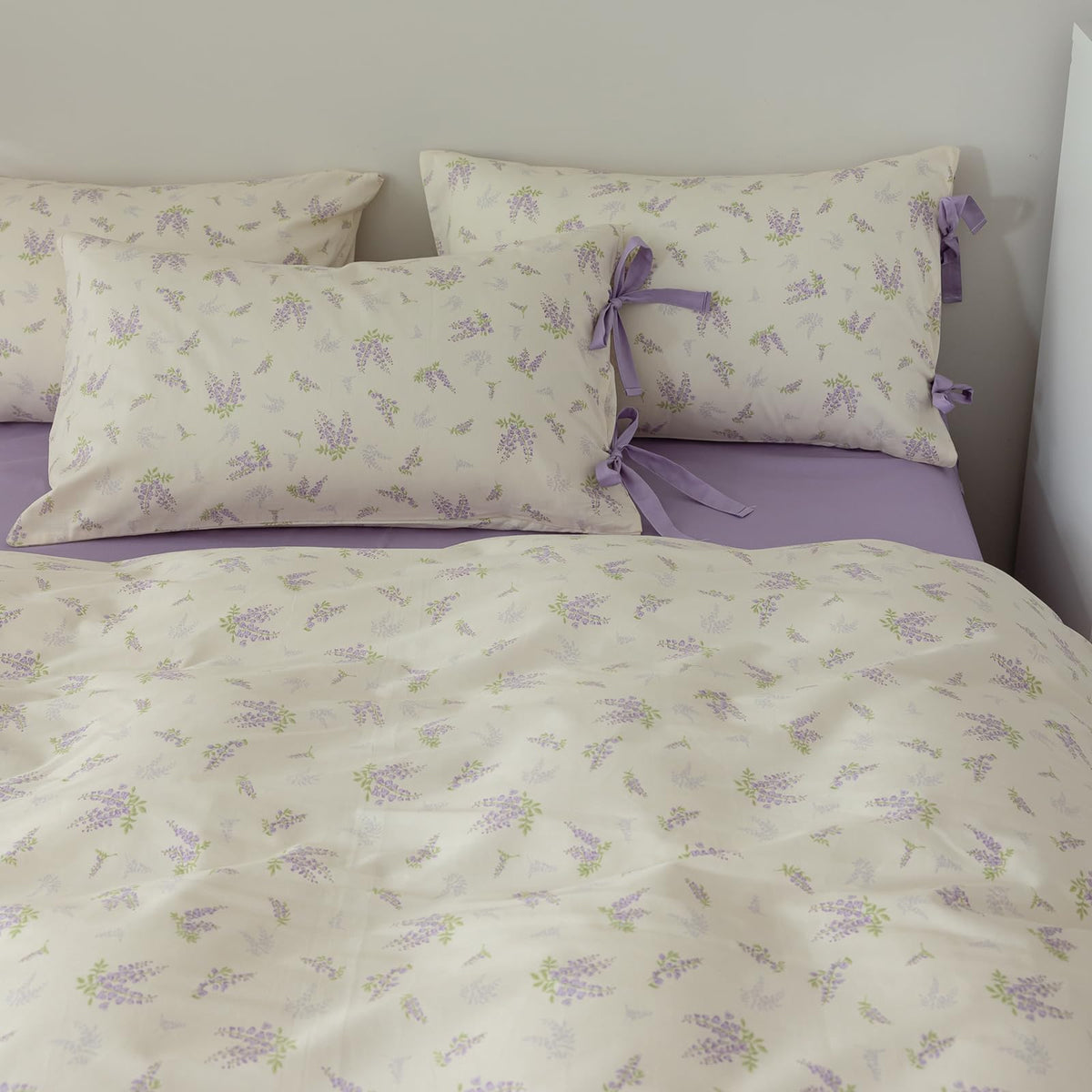 VM VOUGEMARKET Cotton Duvet Cover Set Queen,3 Pieces Purple Floral Bedding Set,Girls Lavender Flower Duvet Cover with Zipper Closure-Queen,90x90 Inch