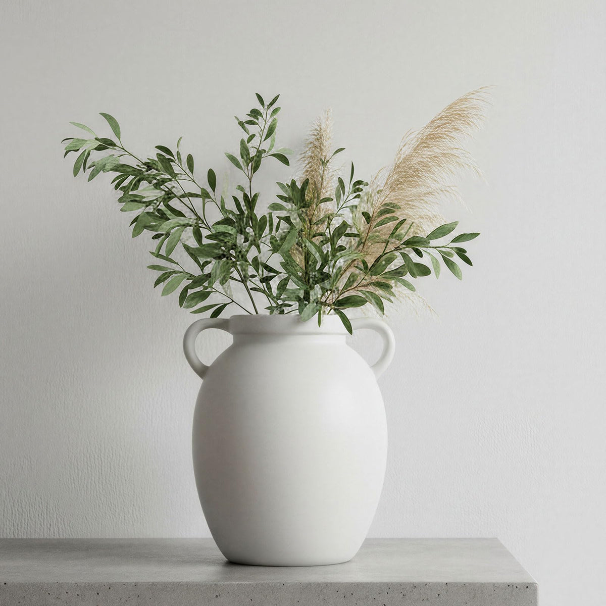 hjn Matte White Ceramic Jug Vase with Handles - Farmhouse Nordic Style Vase for Dried Fresh Flowers, Living Room Tabletop Home Decor (Pitcher-Shaped-8''dx9''h)