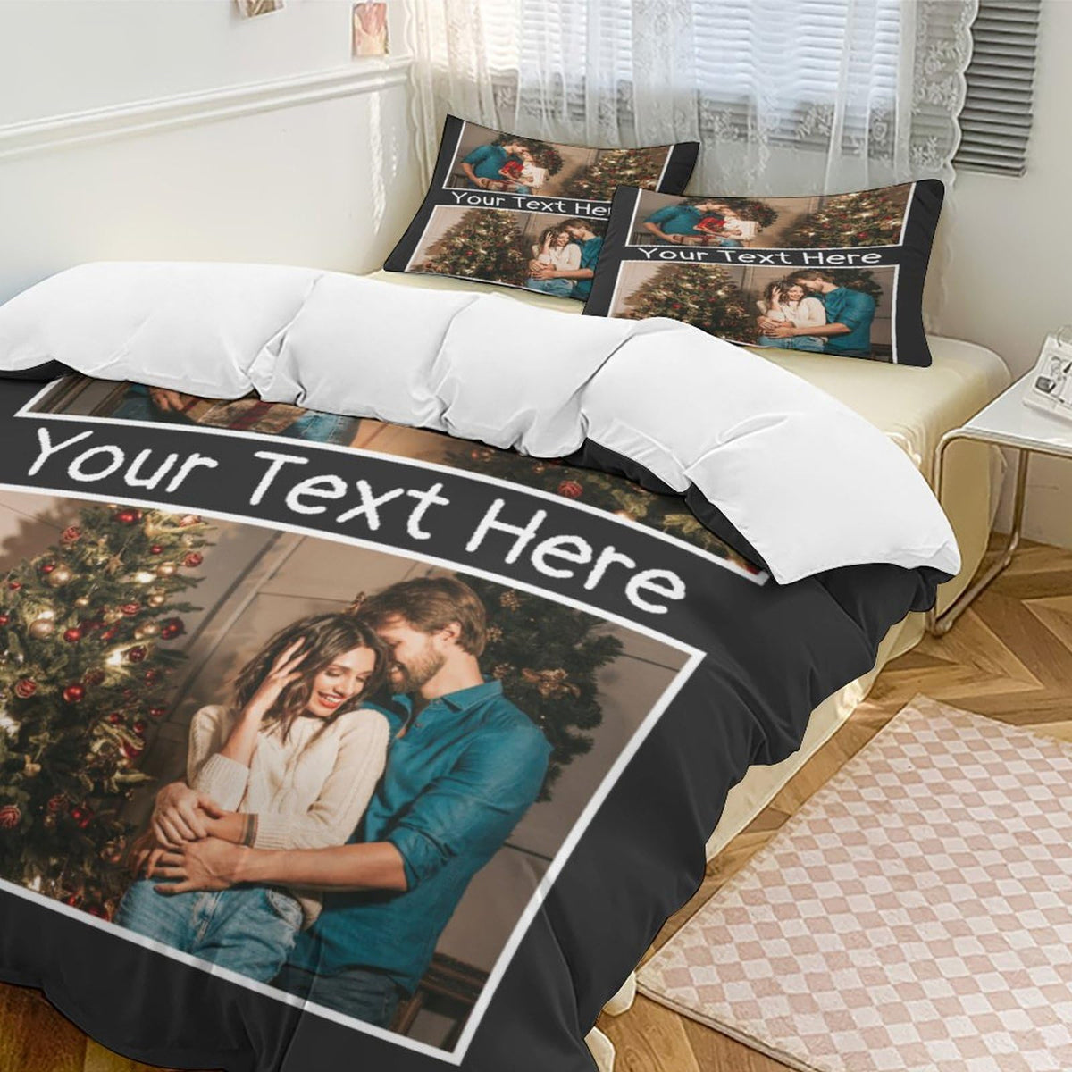 Lonhooker Custom Comforter Set, Custom Three-piece Bed Set Personalized Cover Set 3-Piece with 2 Pillowcases Customized Picture Bedding Sets with Picture Text Logo Universal All Season (Color08)
