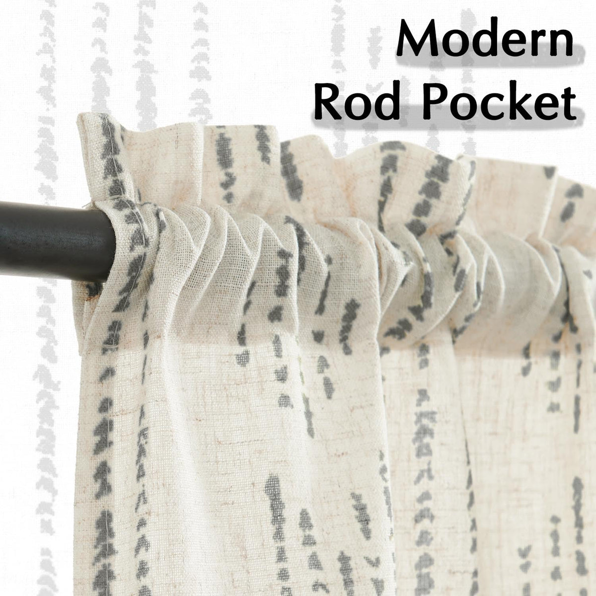 JINCHAN Boho Gray Stripe Kitchen Curtains and Valance Set Linen Tier Curtains Bohemian Small Window Drapes 36 Inch for Cafe Living Room Bathroom Window Treatments Rod Pocket 3 Pieces Set Grey on Beige