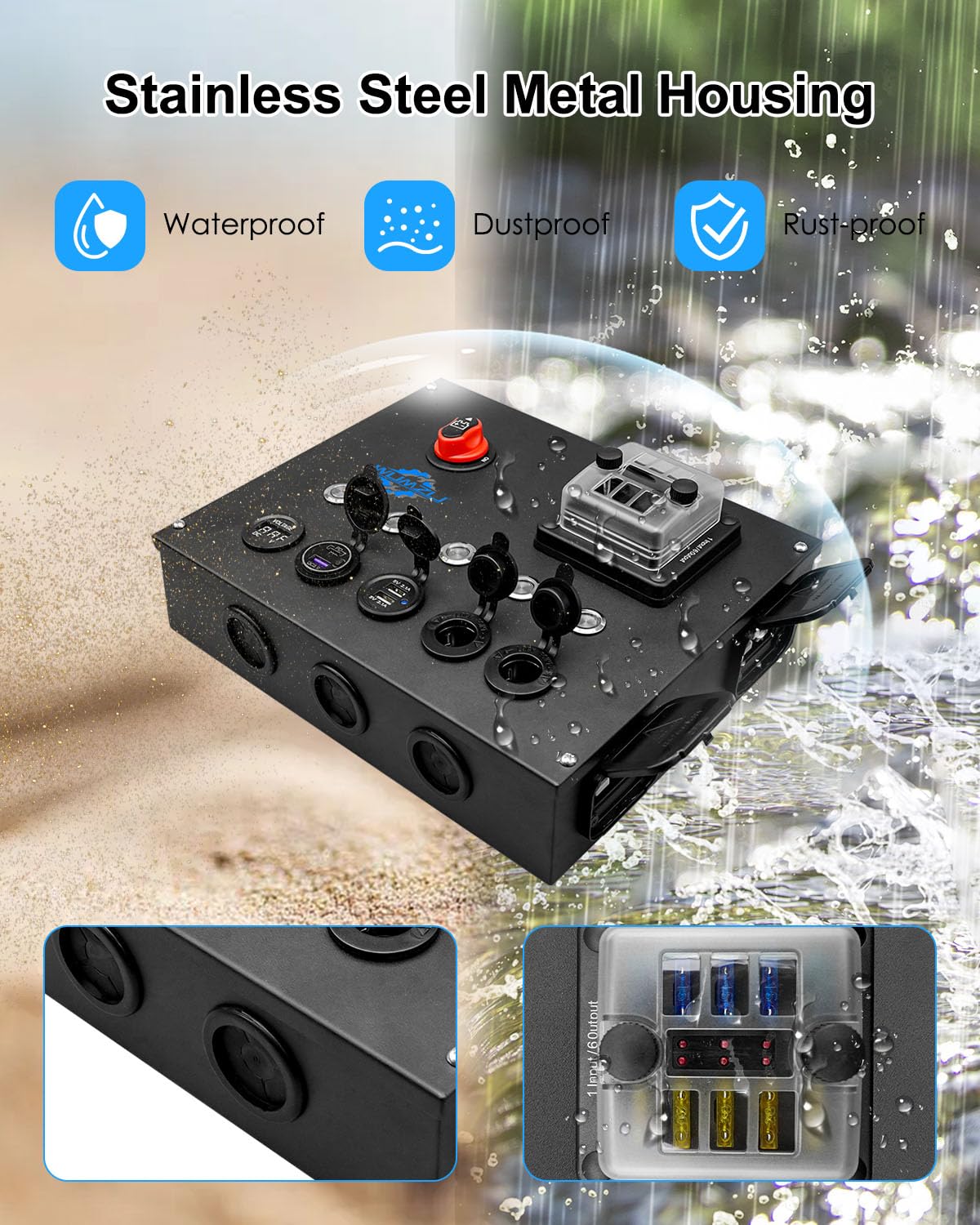 12/24V Control Hub Includes Switches Fuse Box Voltmeter USB Ports Cig Socket, Camping Electrical System Centre for Camper RVs Pickup Trucks 4WD Canopy Caravan, Battery Power Control Box