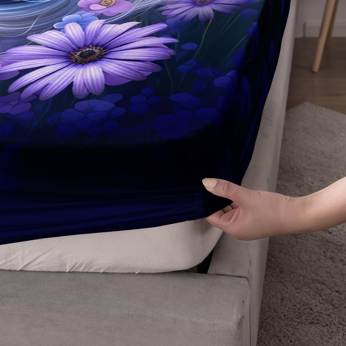HOSIMA Unicorn Twin Fitted Sheet,Kawaii Unicorn Surrounded by Flowers Butterflies Print Animal Bedding,Lavender Pattern Princess Bedding for Kids Girls Room Decor,1 Fitted Sheet+2 Pillowcases.