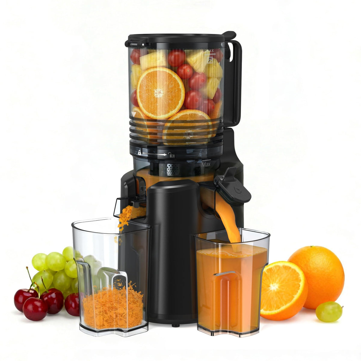 Cold Press Juicer, Juicer Machines with 6" Large Wide Feed Chute, High Juice Yield Slow Masticating Juicer, Easy to Clean, Quiet Brushless Copper Motor, Juicers for Whole Fruits & Vegetables