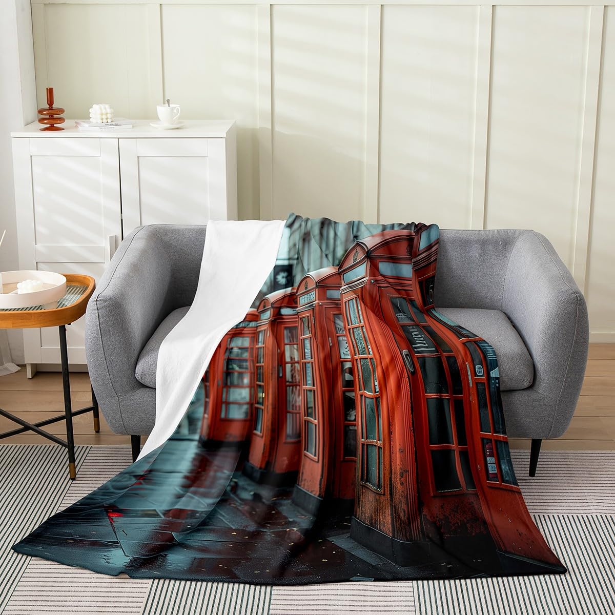 Erosebridal London Throw Blanket 50x60 inch for Kids Boys Girls,City Fleece Flannel,Modern Landscape Bed Blanket,Telephone Booth Soft Warm for Sofa Couch Chair