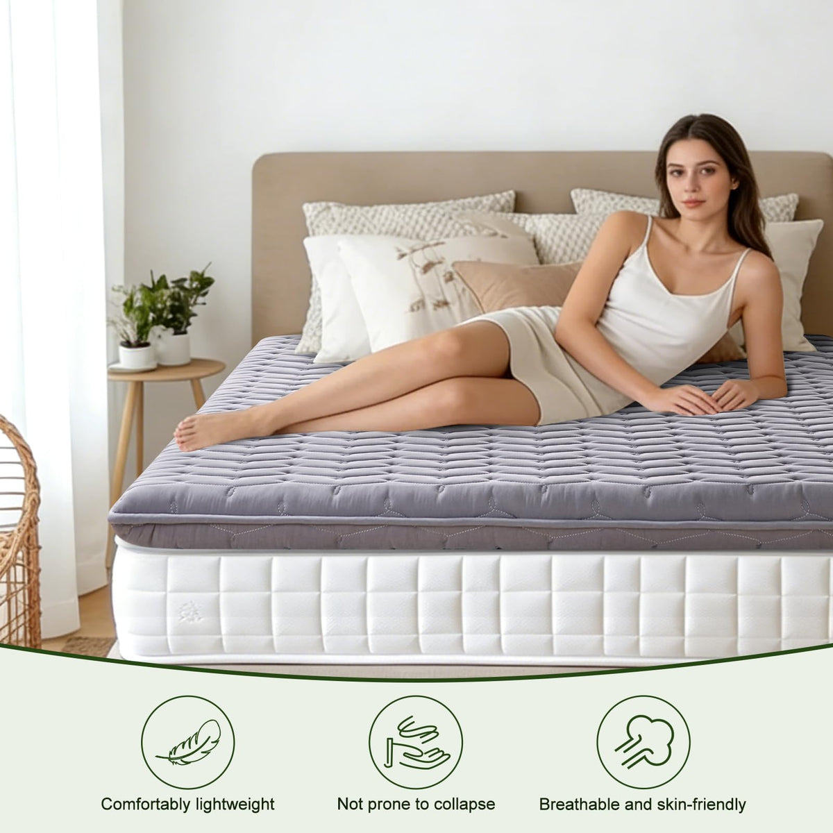 Premium Foam Mattress Topper Twin – Medium Firm Supportive Bed Topper for Pressure Relief, Hypoallergenic & Breathable Mattress Pad, Stain-Resistant Gray (Twin Size: 75×39 Inches)