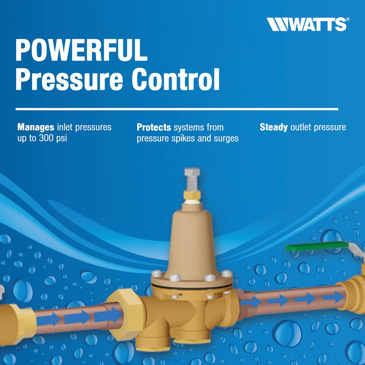 Watts TB1156F Bronze High Capacity Water Feed Regulator, 1/2 Inch, Union Threaded Inlet Connection, With Purge Lever and Stainless Steel Strainer, Tight Seating Check Valve