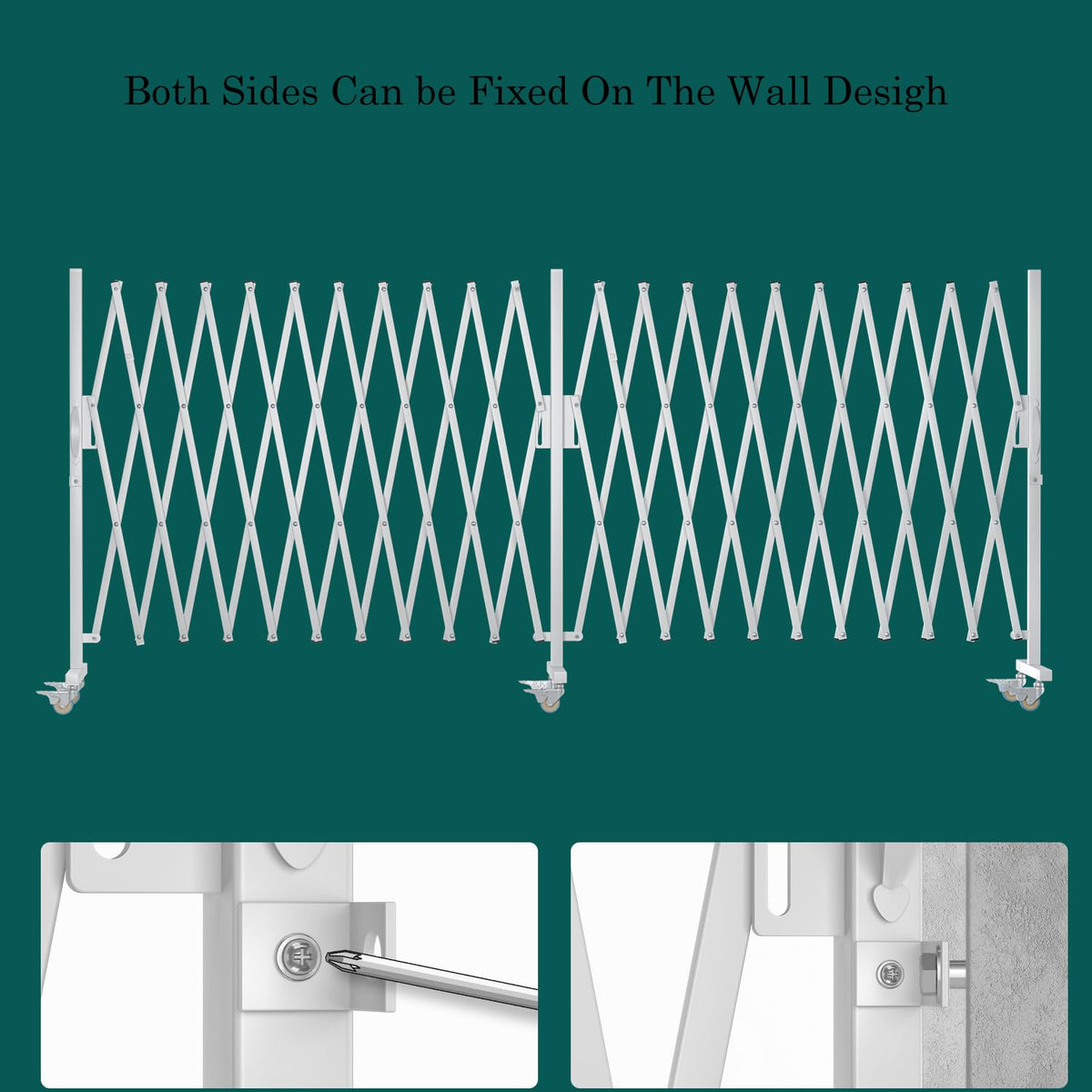 WEWORTH Expandable Barricade Gate,Accordion Garden Yard Outdoor Indoor Portable Folding Security Dog Fence Gates Wall Mount,200" Adjustable Metal Safety Barrier Gate with Casters,White