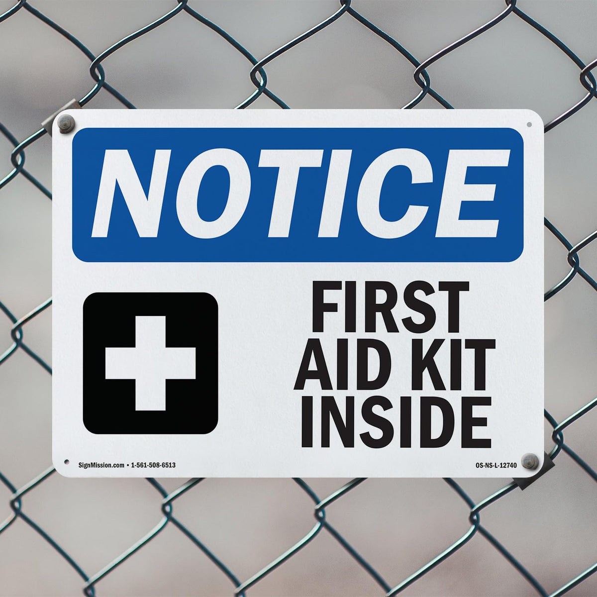 First Aid Kit Inside OSHA Notice Aluminum Sign 14 Inch x 10 Inch - 10 Pack