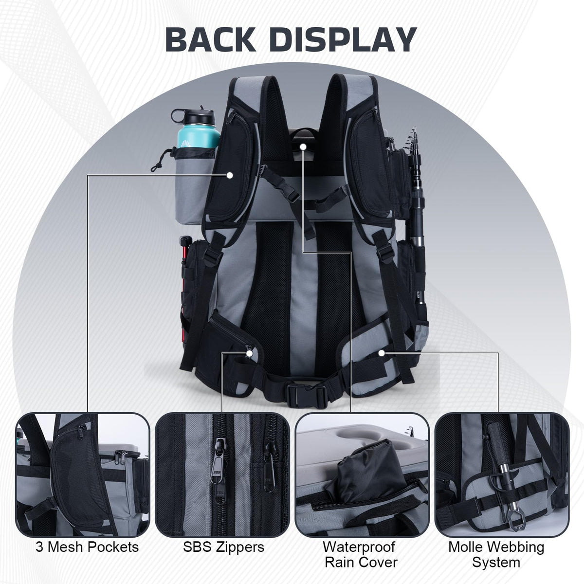 Goture Fishing Backpack with Cooler, 66L 600D Tackle Backpack with 3 Rod Holders, EVA Cover, Helmet Holder, Rain Cover, Saltwater Large Fishing Bag for Camping Hiking, Gear Storage Bag, Gifts for Men