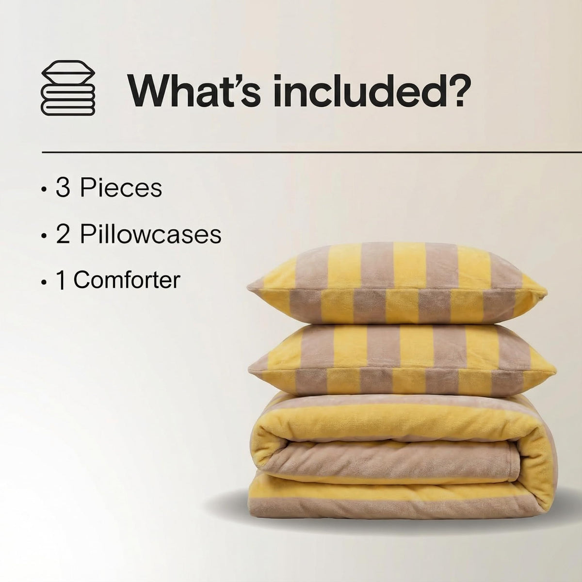 Bedbay Yellow Striped Comforter Set King Size Luxury Fleece Fluffy Comforter Set Plush Flannel Bedding Yellow Stripes Pattern Bed Set Soft Warm Velvet Bedding Comforter for All Seasons