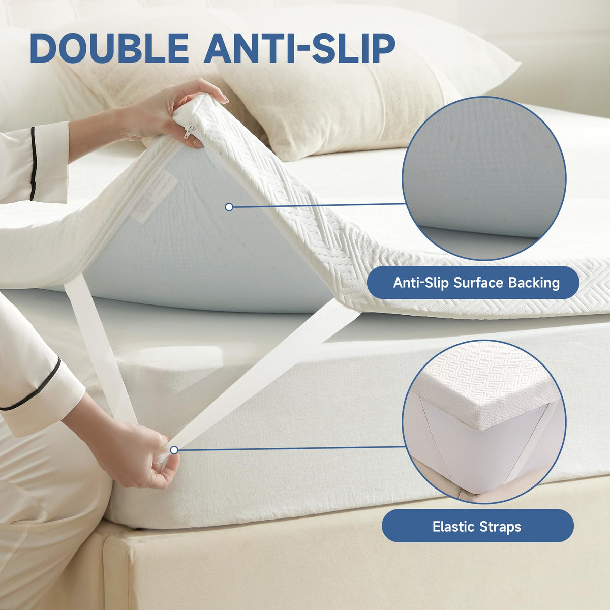 Eiayeebil 2 Inch Memory Foam Mattress Topper Twin XL, Memory Foam Pad with Removable & Washable Cover, Bed Topper for Back Pain, Non-Slip Ventilated Design, Twin XL Size