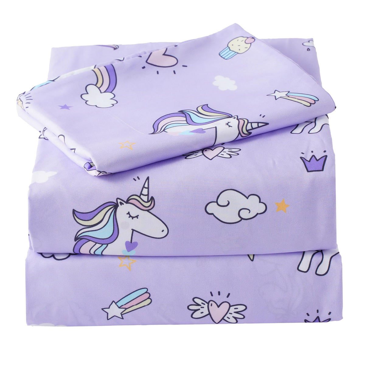 Bunnikins & Clover Unicorn Kids Sheet Set Twin Size, 3 Piece Soft Microfiber Twin Bed Sheets, Deep Pocket Unicorn Sheets Twin for Boys Girls