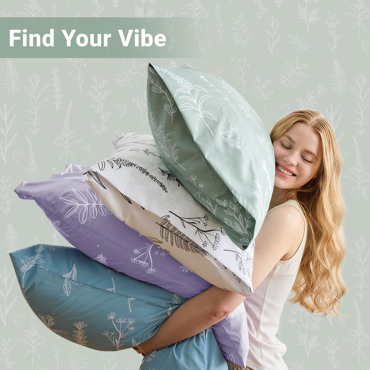 MUXHOMO Duvet Cover Queen Size, Reversible Floral Green Duvet Cover Set with Zipper Closure, 3 Pieces Botanical Patterns Soft Microfiber Bedding Set with 4 Ties (90"x90", 2 Pillow Cases)