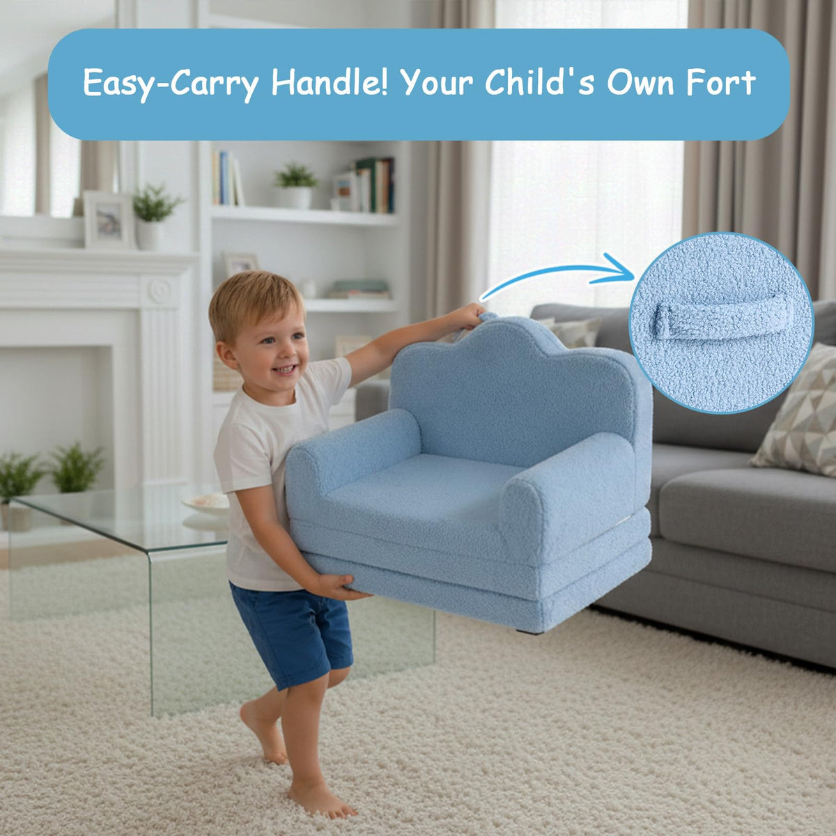 Tiita Kids Sofa, 2-in-1 Soft Toddler Couch Fold Out, Cloud-Like Comfy Couch Toddler Reading Chair with Carrying Handle Washable Cover, Kids Furniture for Boys and Girls