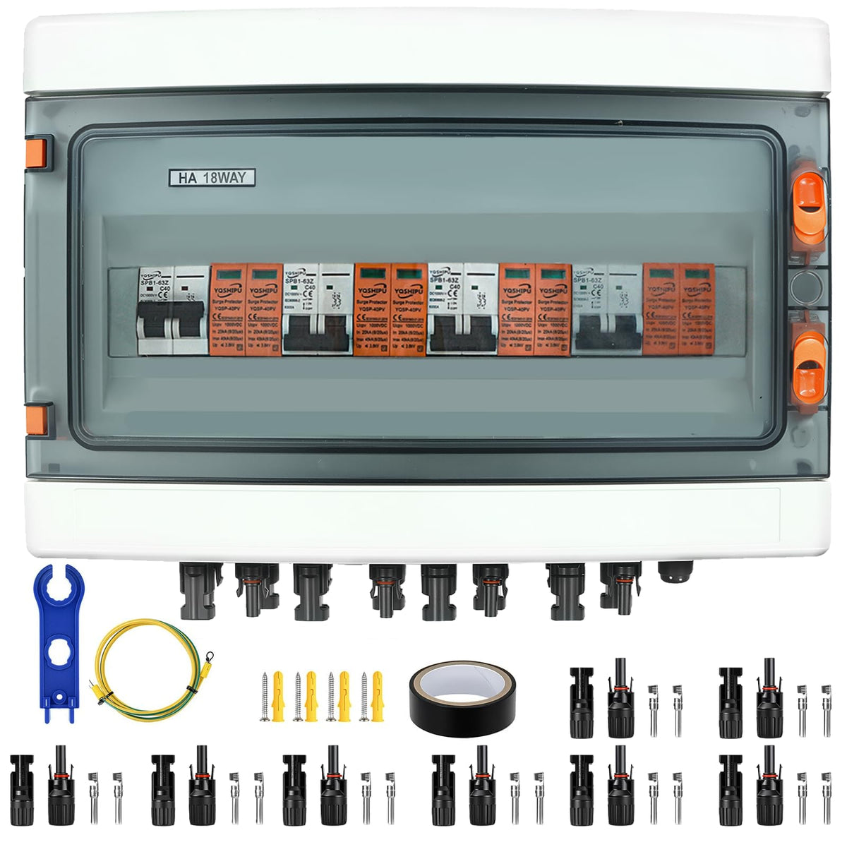 Solar Disconnect Switch, PV Combiner Box 4 String 1000V 40A Solar Surge Protector, IP65 Waterproof, Plug & Play Outdoor Solar Panel System