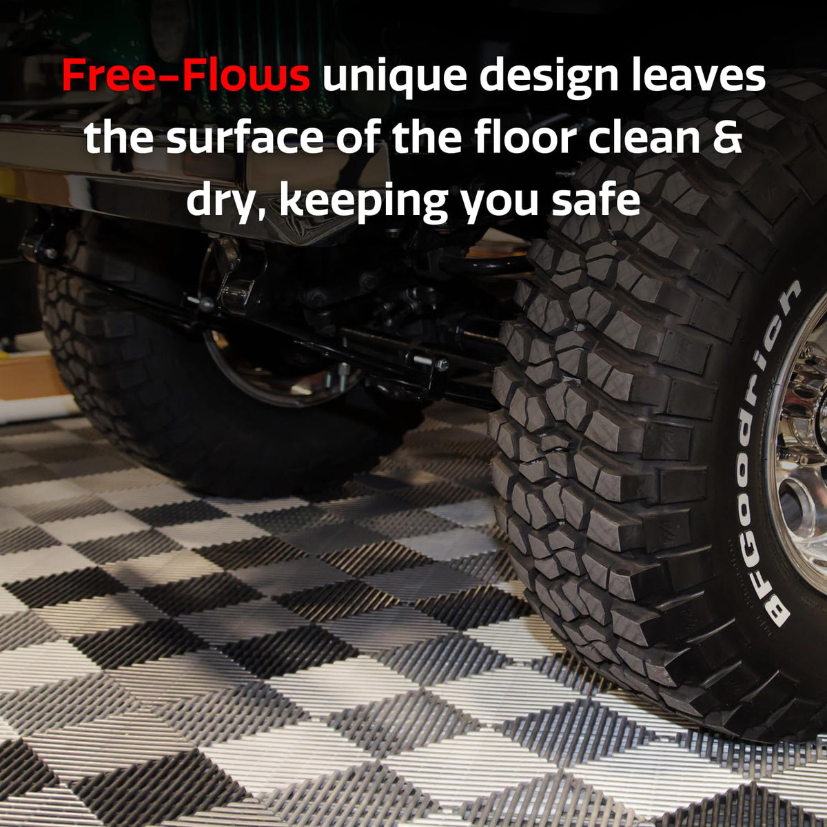 Big Floors RaceDeck Garage Floor Tiles, Interlocking Garage Flooring, Free-Flow Open Rib Self-Draining Heavy-Duty Copolymer Modular Tile (Red, 48 Pack of 12 x 12" Tiles, 48 Sq Ft)