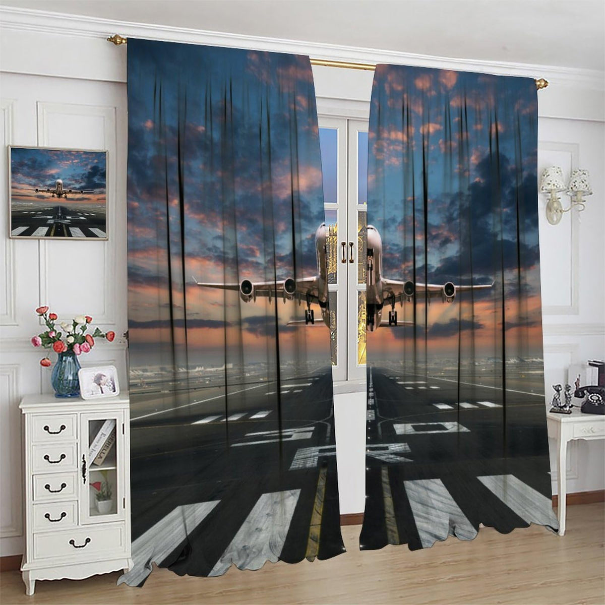 AAVEUP Airplane Curtains Airport Plane Flying Air Force Runway American Modern Military Windows Treatments Rod Pocket Drapes for Kids Boys Living Room Bedroom Kitchen 42x45in