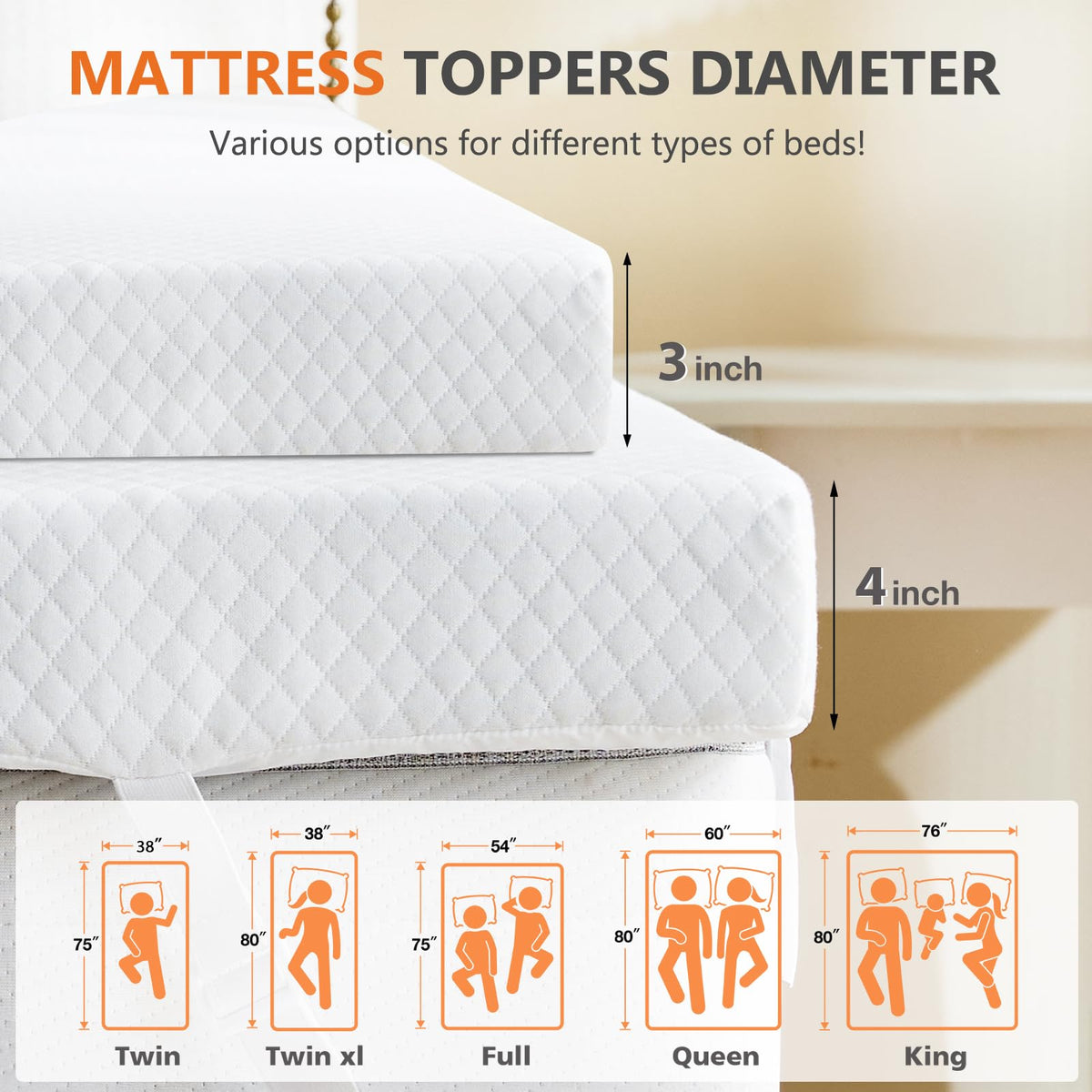 Sweetcrispy Mattress Topper Full with Removable Soft Cover, 3 Inch Thick Gel Infused Cooling Memory Foam Pad for Full Size Bed, Sleeper Sofa, RV, Camper, CertiPUR US Certified