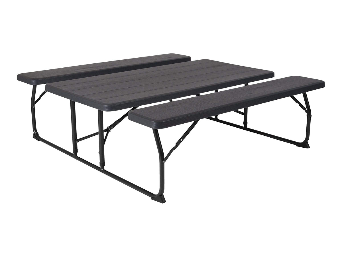 Flash Furniture Insta-Fold Picnic Table - Charcoal Wood Grain Folding Picnic Table Bench Set for Adults - 4.5 Foot Folding Table
