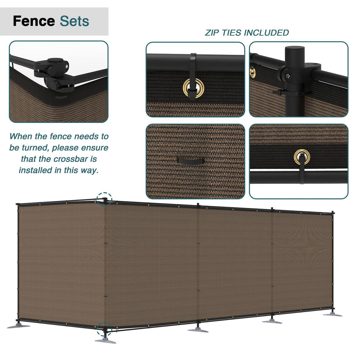 ECOOPTS Privacy Fence Set with Poles and Rails Ground Spikes Fence Kit for Garden Patio Pool Yard (5'Hx12'L, Brown)