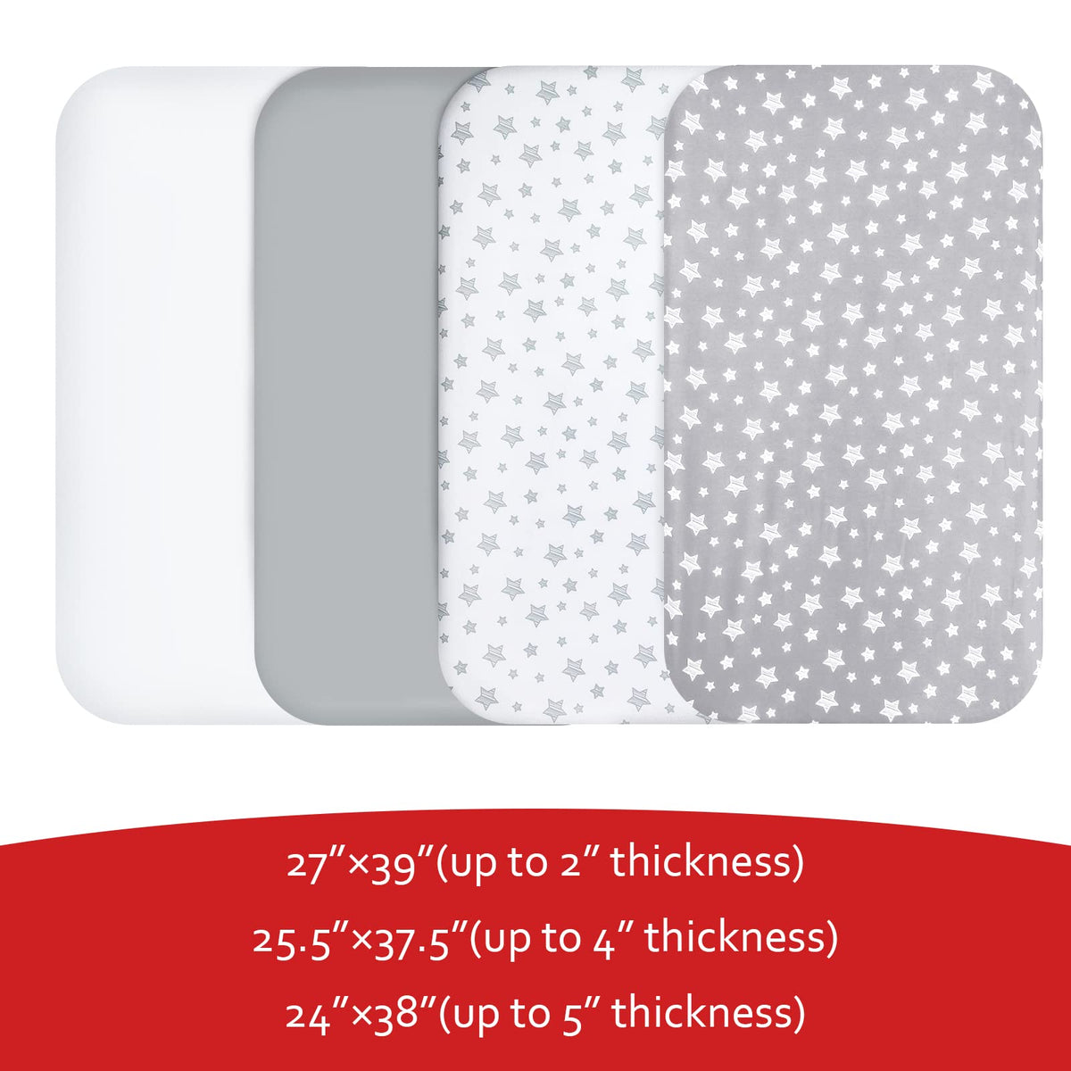 Pack and Play Sheets, 4 Pack Mini Crib Sheets, Stretchy Pack n Play Playard Fitted Sheet, Compatible with Graco Pack n Play, Soft and Breathable Material, Grey