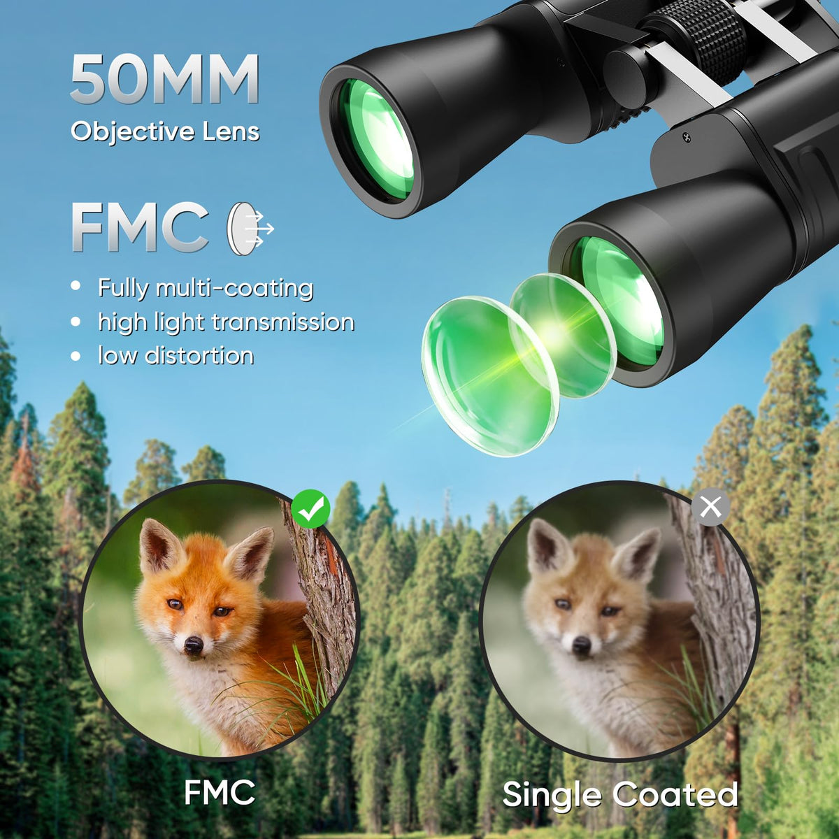 10-30x50 High Power Military Zoom Binoculars for Adults, Low Light Night Vision/Daily Waterproof / BAK7 Prism/FMC Lens, HD Professional Binoculars for Bird Watching, Hunting, Outdoor, Hiking.