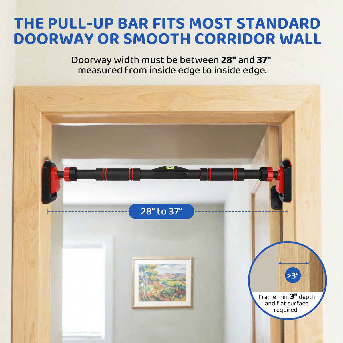 Slevoo Kids Doorway Jumper Swing with Pull-Up Bar Gym, 4-in-1 Indoor Playground Set, Fits 28"-37" Hallway Doorway Exercise & Play Equipment for Toddlers & Kids