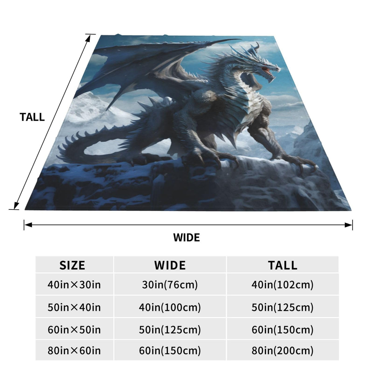 amepay Blue Ice Dragon Blanket Gifts for Adults Boys Snow Mountain Flannel Throw Blankets Soft Comfy Lightweight for Home Decor Couch Bed Sofa 60x50 Inches