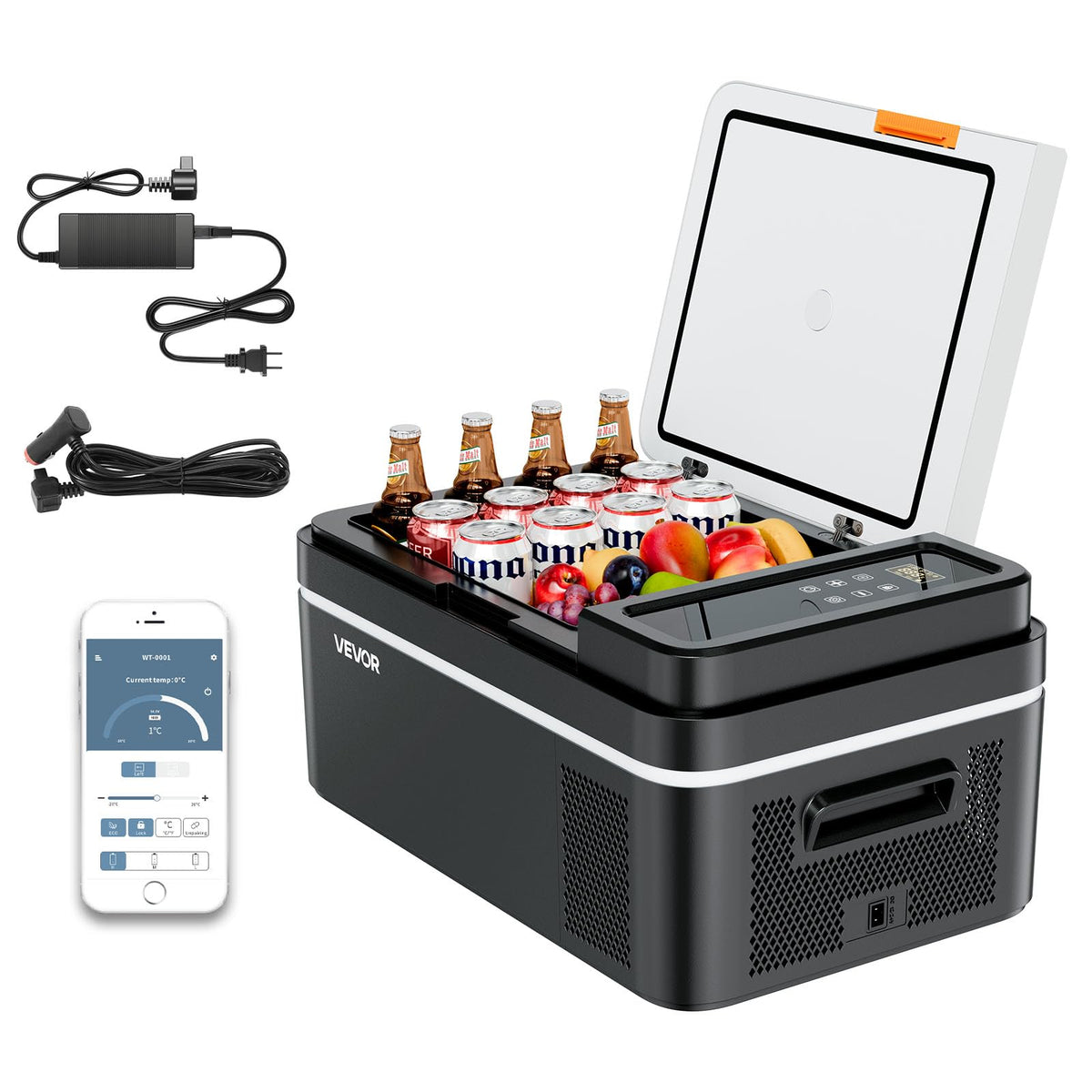 VEVOR Car Refrigerator, DC 12/24V AC100-240V Compressor Electric Cooler, -4°F to 68°F Car Fridge with APP Control, 21 QT Cars Freezer for RVs, Campsites, Boats, Camping, Fishing, 60W Portable Freezer
