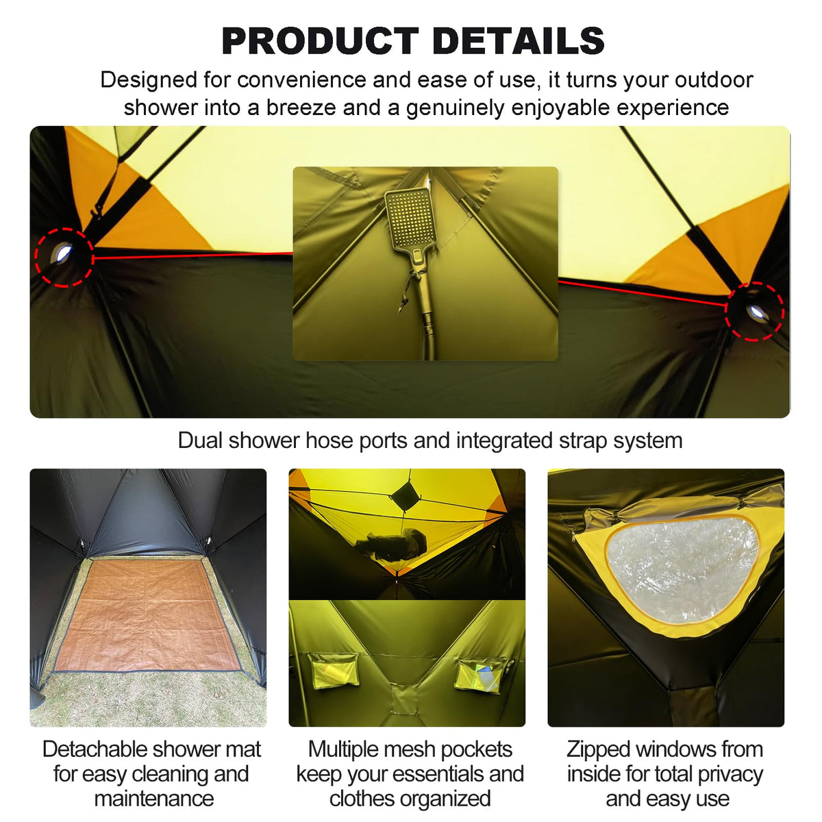 XIXIKANK Luxury Pop Up Shower Tent,Tool-Free Setup Portable and Lightweight Privacy Tent with Blackout Coating,Waterproof & UV Resistant for Camping, Beach,Portable Bathroom 82” x 56” x 56”