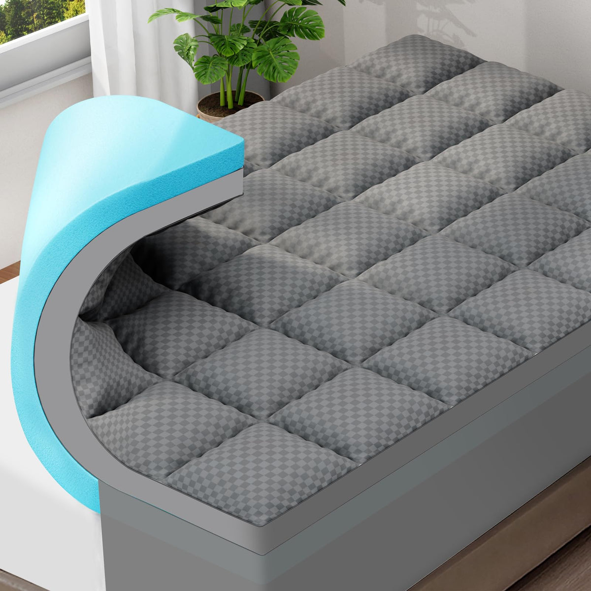 OLANLY Dual-Layer 4 Inch Full Mattress Topper for Back Pain, 2 Inch Gel Memory Foam Support Base and 2 Inch Cooling Pillow Top Mattress Pad Cover, Plush Pressure Relief, Deep Pocket, Grey