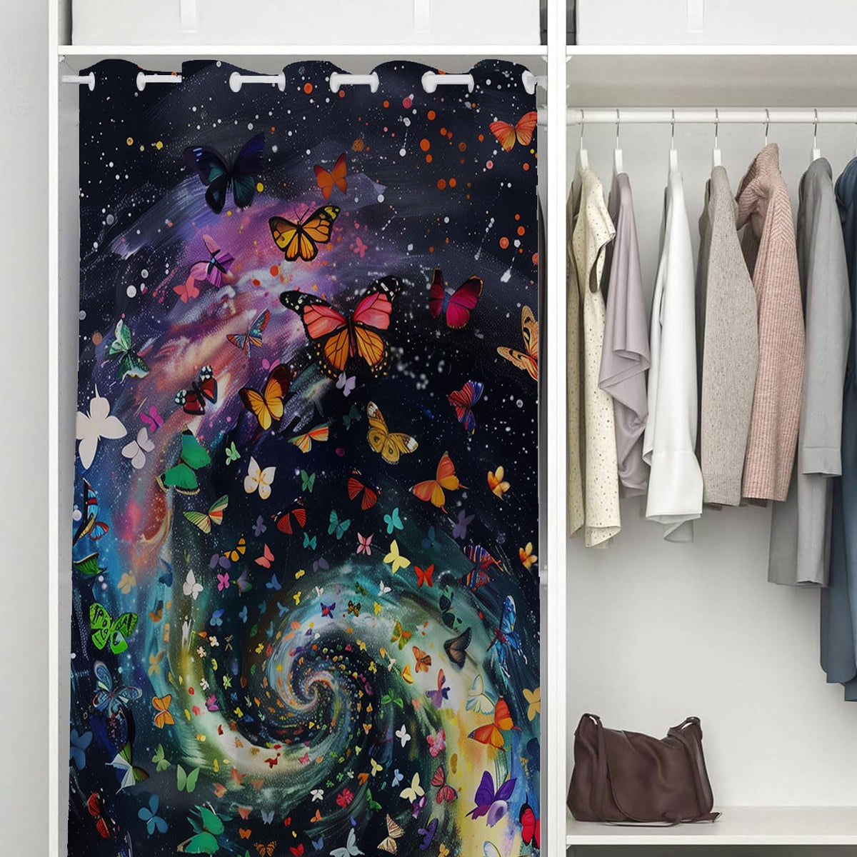 Chaohuan Colorful Butterfly Door Curtain, Space Galaxy Swirl Starry Sky Closet Door Cover Curtain for Kids Boys Girls Teens Bedroom Living Room 1 Panel 34" W X 80" L