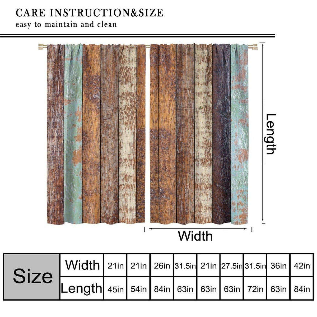 DKMQQUL Rustic Wooden Board Curtains, Color Weathered Wood Plank Farmhouse Barn Door Rod Pocket Thermal Drapes for Kitchen Living Room Bedroom Window Treatment, 42x45 Inch