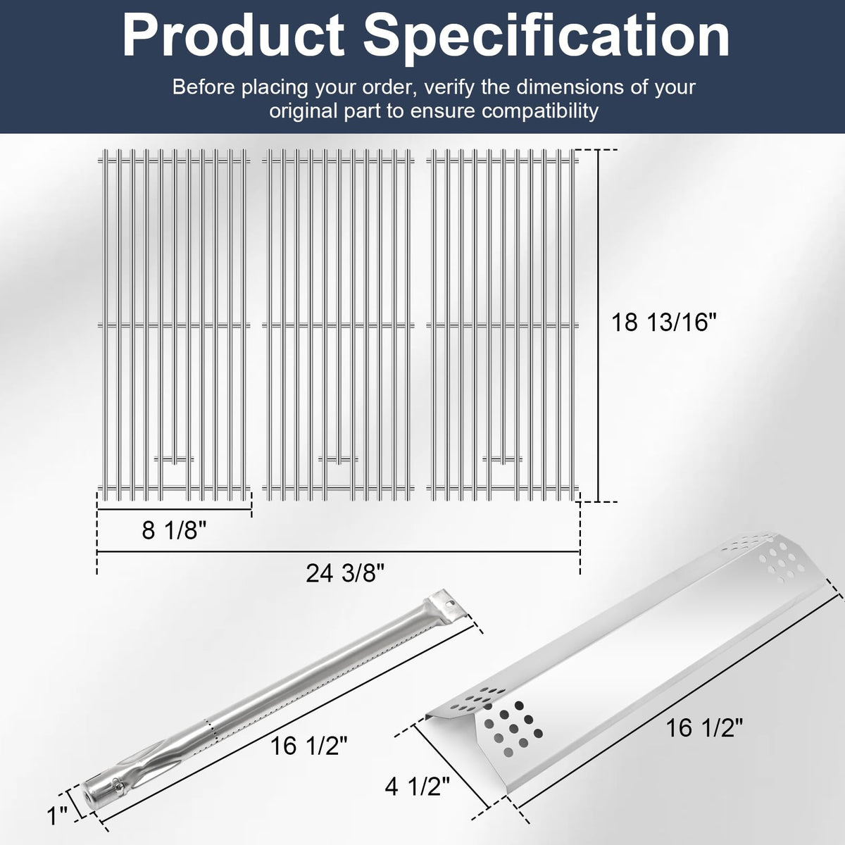 Criditpid Grill Replacement Parts for Kitchenaid 720-0953 720-0787D 3 Burner Gas Grill, Grill Grates, Heat Plates, Burner Tubes Kit for Kitchenaid 720-0953 Grill, for Kitchen Aid 720-0787D Home Depot.