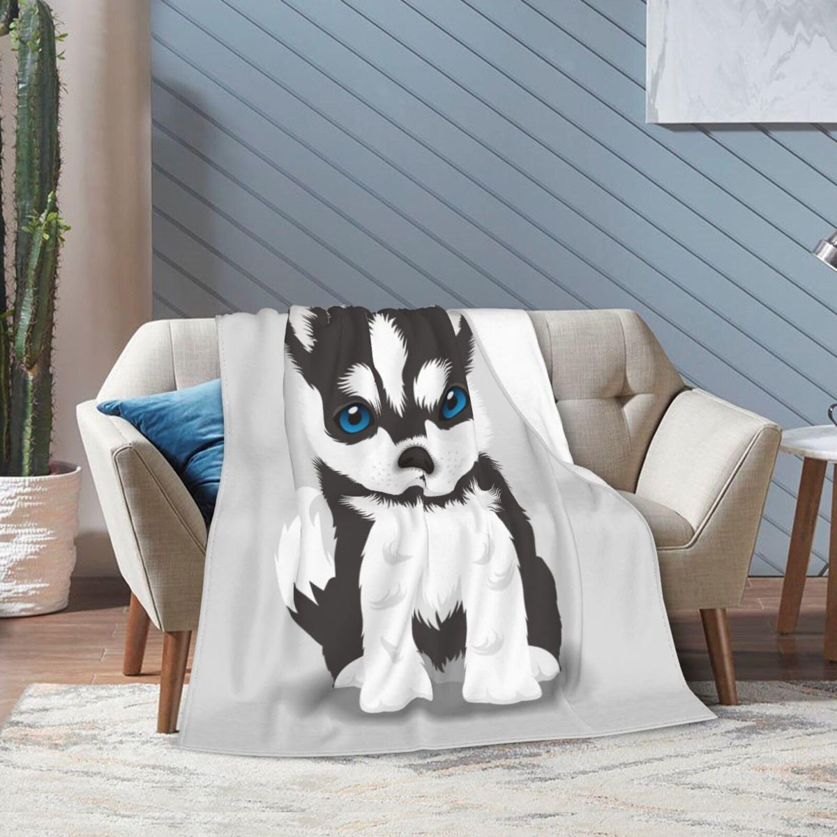 Cute Siberian Husky Puppy Dog Blanket Soft Lightweight Throw Blankets Cozy Flannel Bed Throws for Sofa Couch Travel Home Room Bedroom Decor Gifts for Boys Girls Kids Adults 60"x50"