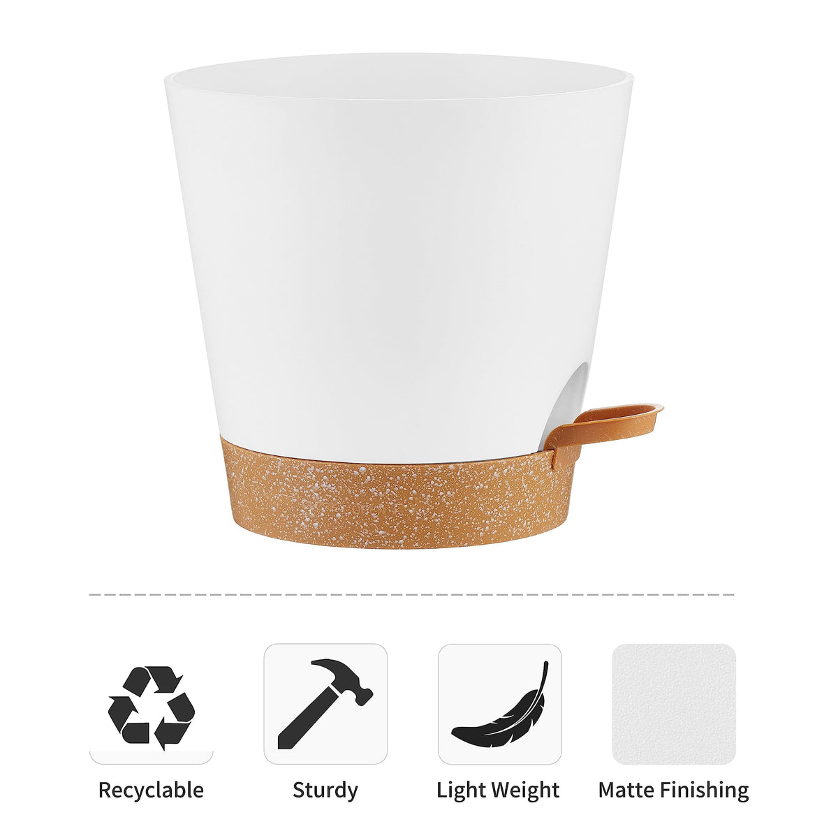 FaithLand 2-Pack 8 Inch Planter Pots for Indoor Outdoor Plants, Self Watering Flower Pots with Deep Reservoir, White with Terracotta …