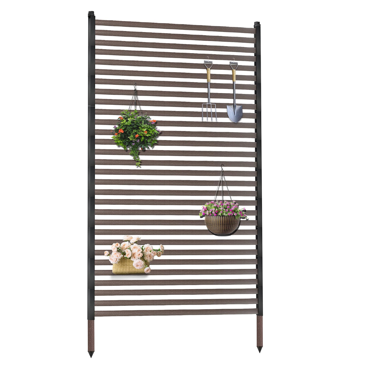 Outdoor 3FT x 6FT Metal Privacy Screen, Privacy Fence Panels for Outside, Decorative Room Divider, Tall Fence Sticks for Backyard Patio Garden, Brown