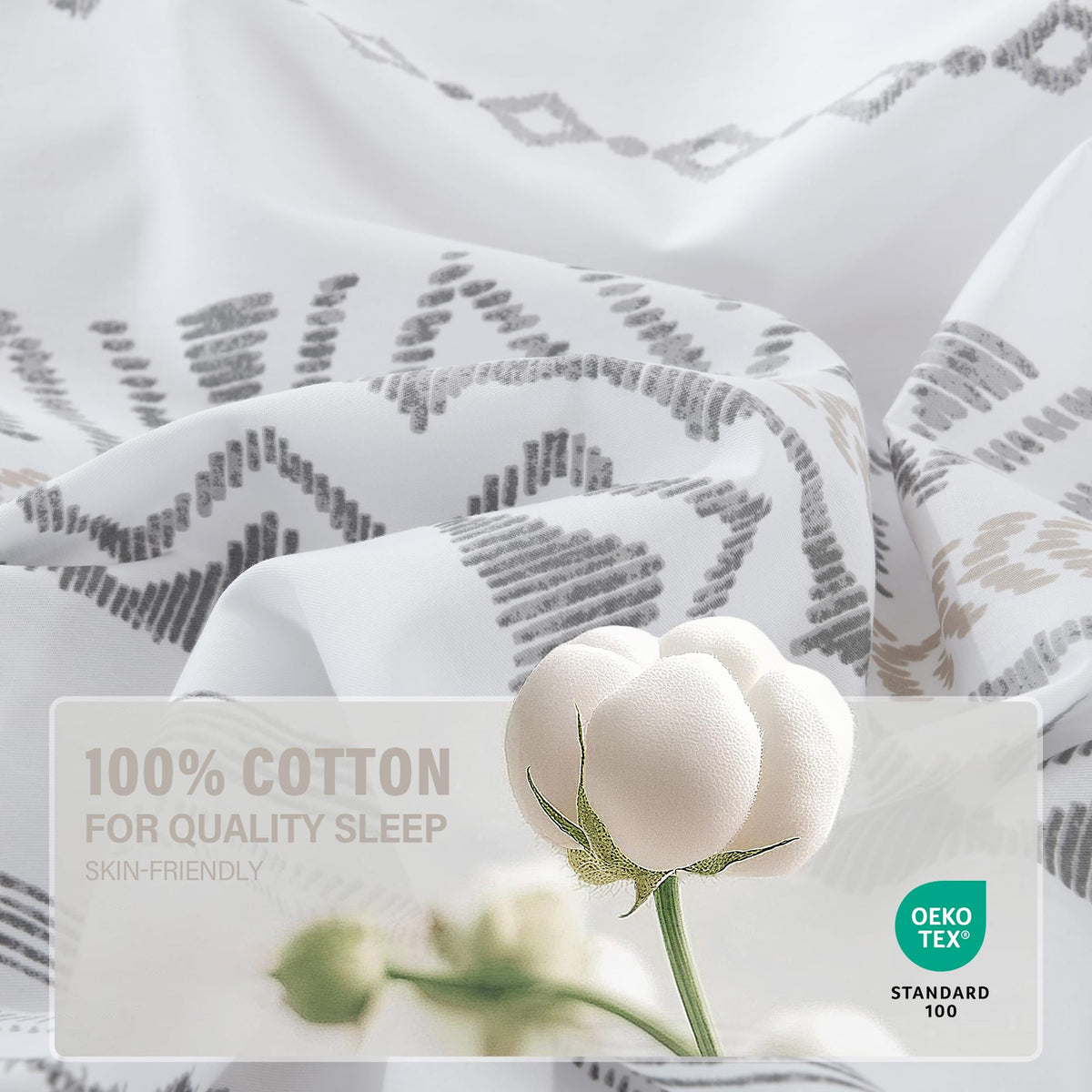 VOOVY Duvet Cover King - 100% Cotton Boho Duvet Cover King Size, 3 Pieces Bohemian Geometric Lightweight Soft Breathable Bedding Duvet Covers Set for All Season (Charcoal, 104"x90", No Comforter)
