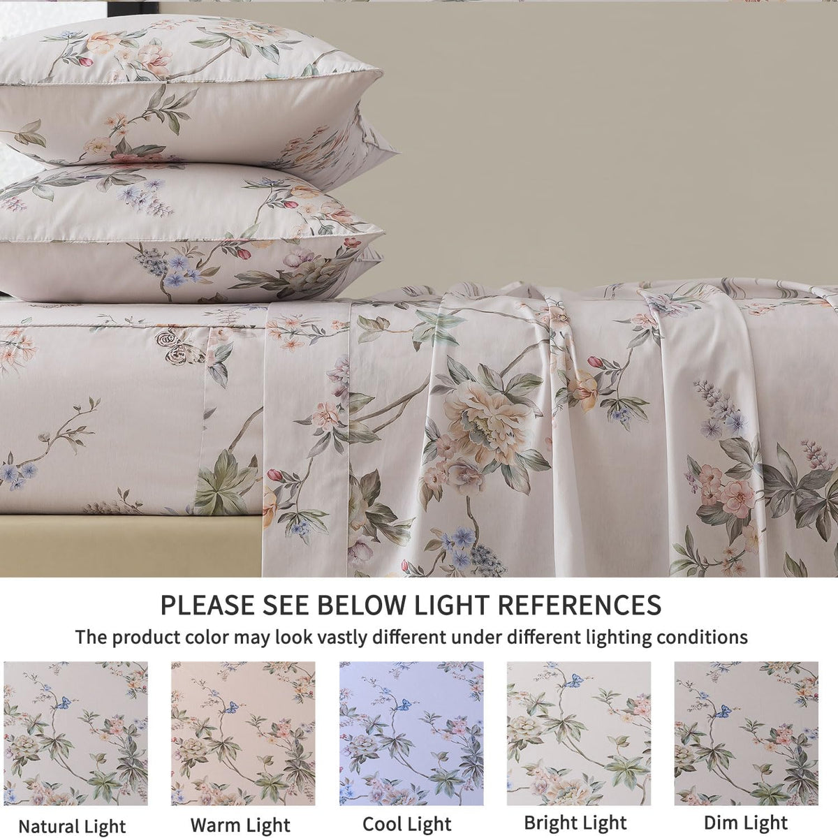 FADFAY California King Sheet Set Percale Cotton, Soft Deep Pocket Fitted Sheet, Country Style Floral & Butterfly Pattern Bedding for All Seasons, Crisp & Breathable for Hot Sleepers,4Pcs
