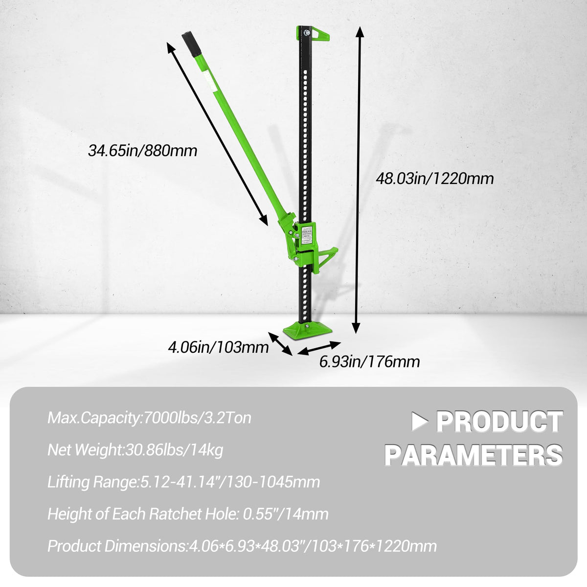 GarveeTech Farm Jack,33" High Lift f-Arm J-ack,7000 Lbs Capacity Ratcheting Off Road f-Arm J-ack, Utility Heavy-Duty f-Arm J-ack for Tractor, Truck, SUV, Bumper Lift, Lift Height 5.12-25.39 Inches