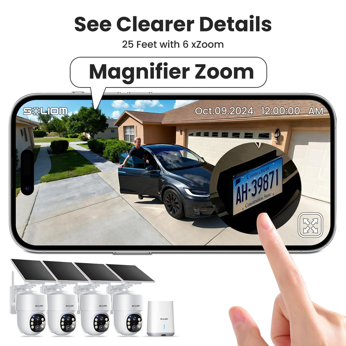 SOLIOM- 5MP Security Cameras Wireless Outdoor, No Subscription & Solar Powered,4-Cam Pack Cameras for Home Security with 360° Auto Motion Tracking, 3K Color Night Vision,5G & 2.4G Router Compatible