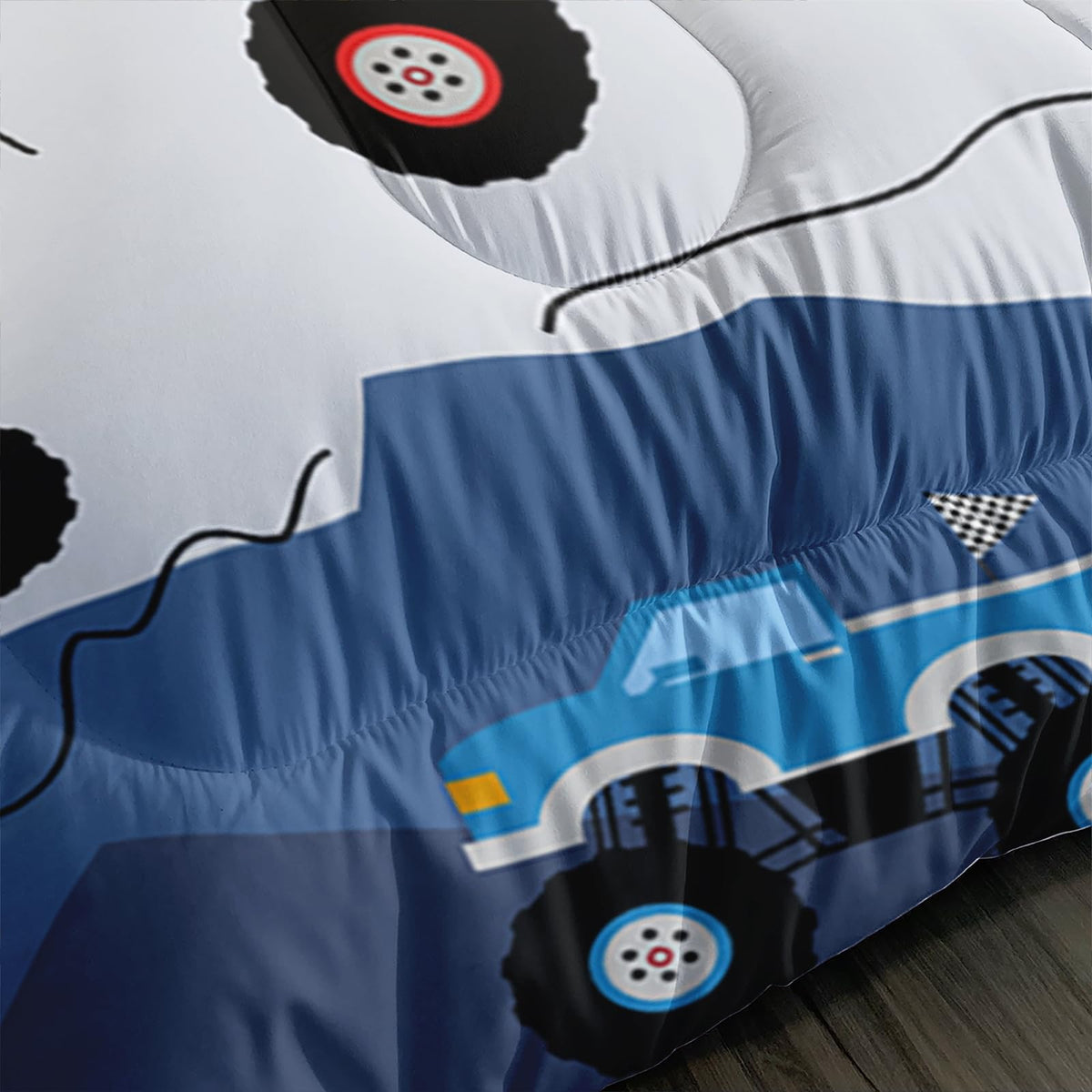 QOOMO 3Pcs Car Comforter Set Twin,Truck Bedding Set for Teens Boys Girls,Cars Printed Comforter with 2 Pillowcases,Down Alternative,Soft and Lightweight