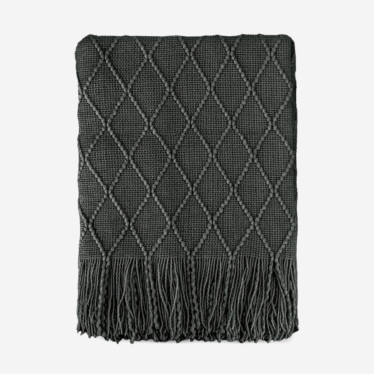 Tititex Decorative Soft Throw Blanket,Dark Grey Boho Textured Blanket with Fringe Tassel, Knitted Cozy Lightweight Blanket for Couch,Bed,Chair,Sofa,Living Room,Home Decor 50x60 Inch