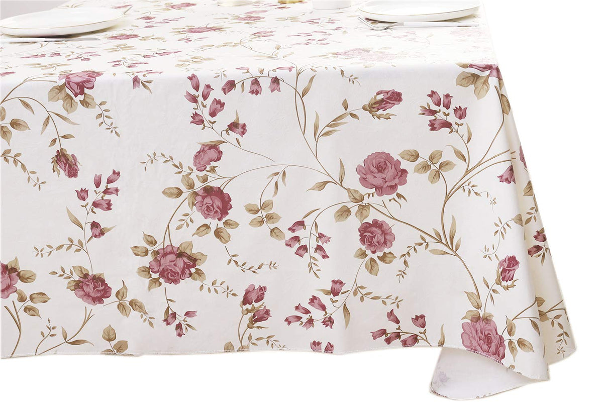 Walrus Heavy Duty Vinyl Tablecloth with Flannel Backing Waterproof Oil-Proof Plastic Table Cloth Stain-Resistant Wipeable Rectangle or Square Table Cover for Indoor and Outdoor (Flowers, 54X54 Inch)