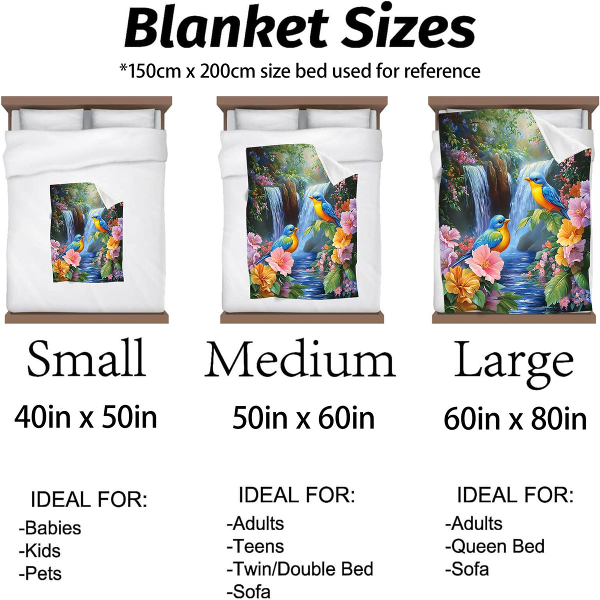 Kibue Beautiful Blue Bird Blanket - Soft & Cozy Flannel Plush Lightweight Throw Blanket for Travel, Office, Bedroom, Sofa - Warm Decor for Adults Kids Women Men 60"×50"