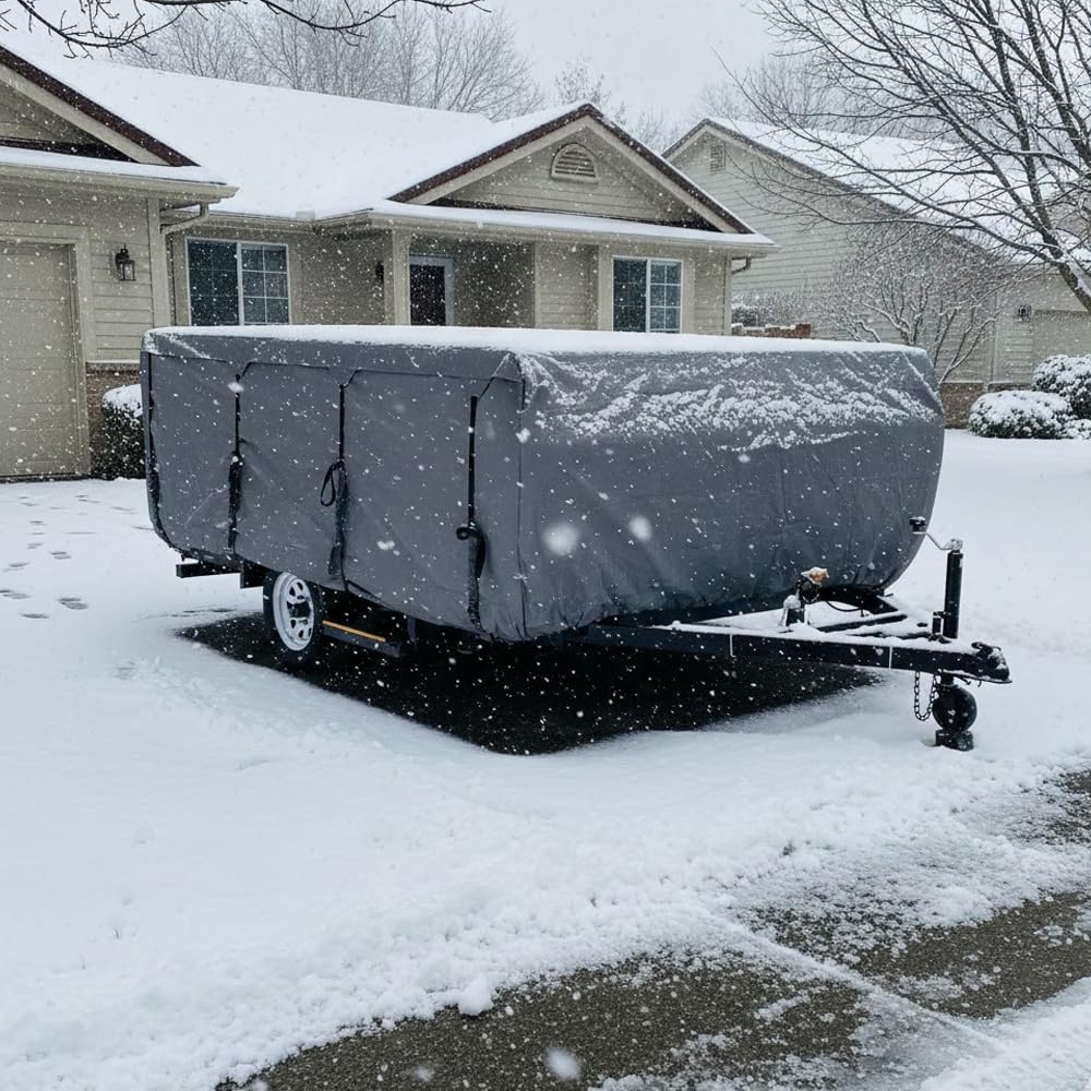 GEARFLAG Pop-up Folding Camper Cover Fits 18'-22' with Reinforced Windproof Side-Straps Anti-UV Water-Resistance Heavy Duty Triple Layers for Trailer RV (Fits 18' - 22')