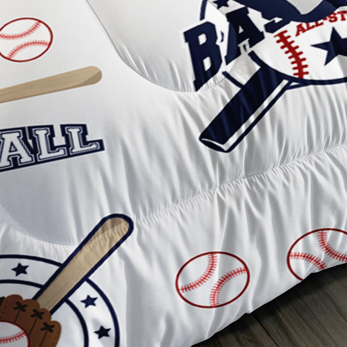 QOOMO 3Pcs Baseball Comforter Set Twin,Sports Bedding Set for Teens Boys Girls,Ball Printed Comforter with 2 Pillowcases,Down Alternative,Soft and Lightweight