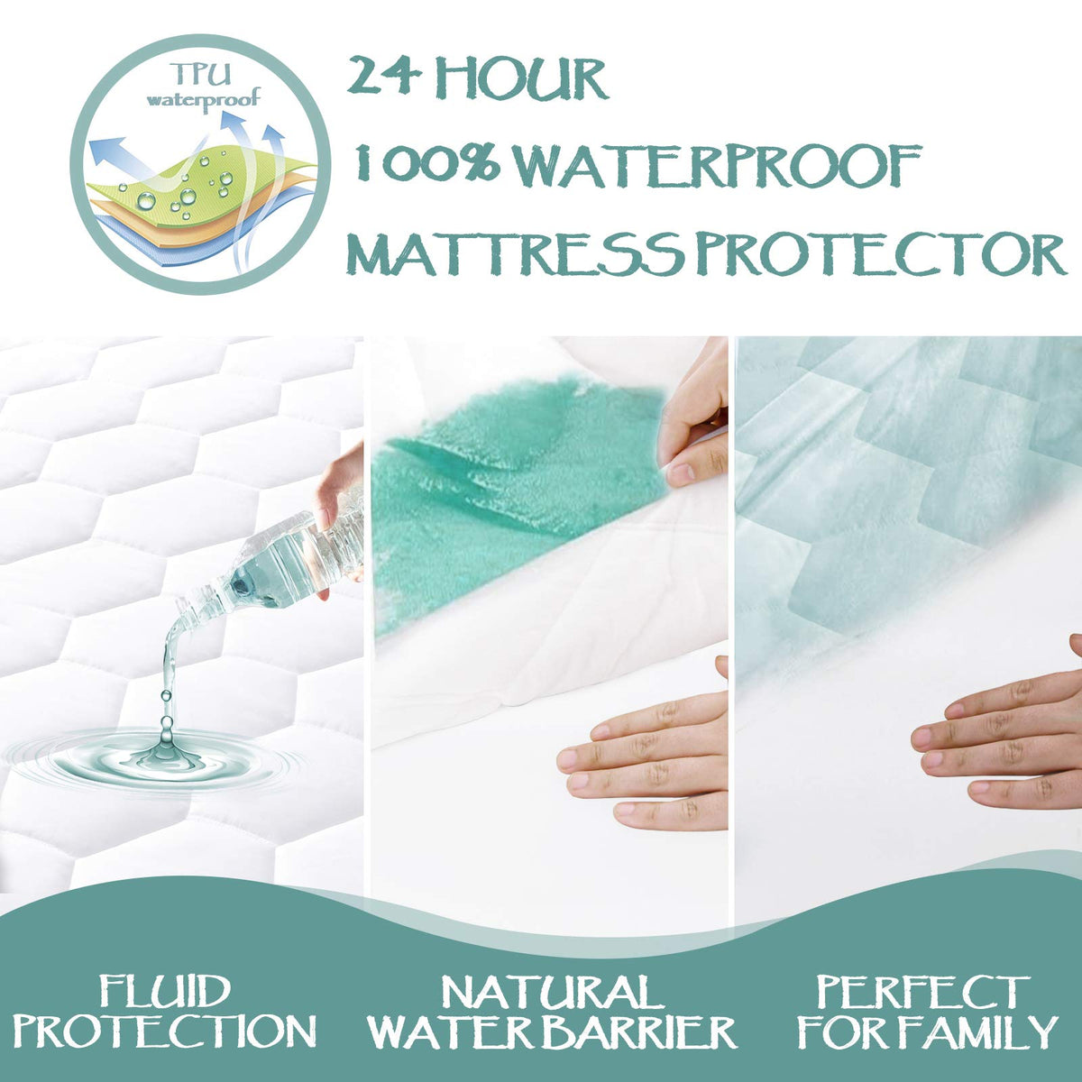 Twin Quilted Waterproof Mattress Pad Cover,Soft Mattress Pad Cover, Waterproof Mattress Protector Stretches up to 16” Deep Pocket-Hollow Alternative Filling-Cooling Mattress Topper