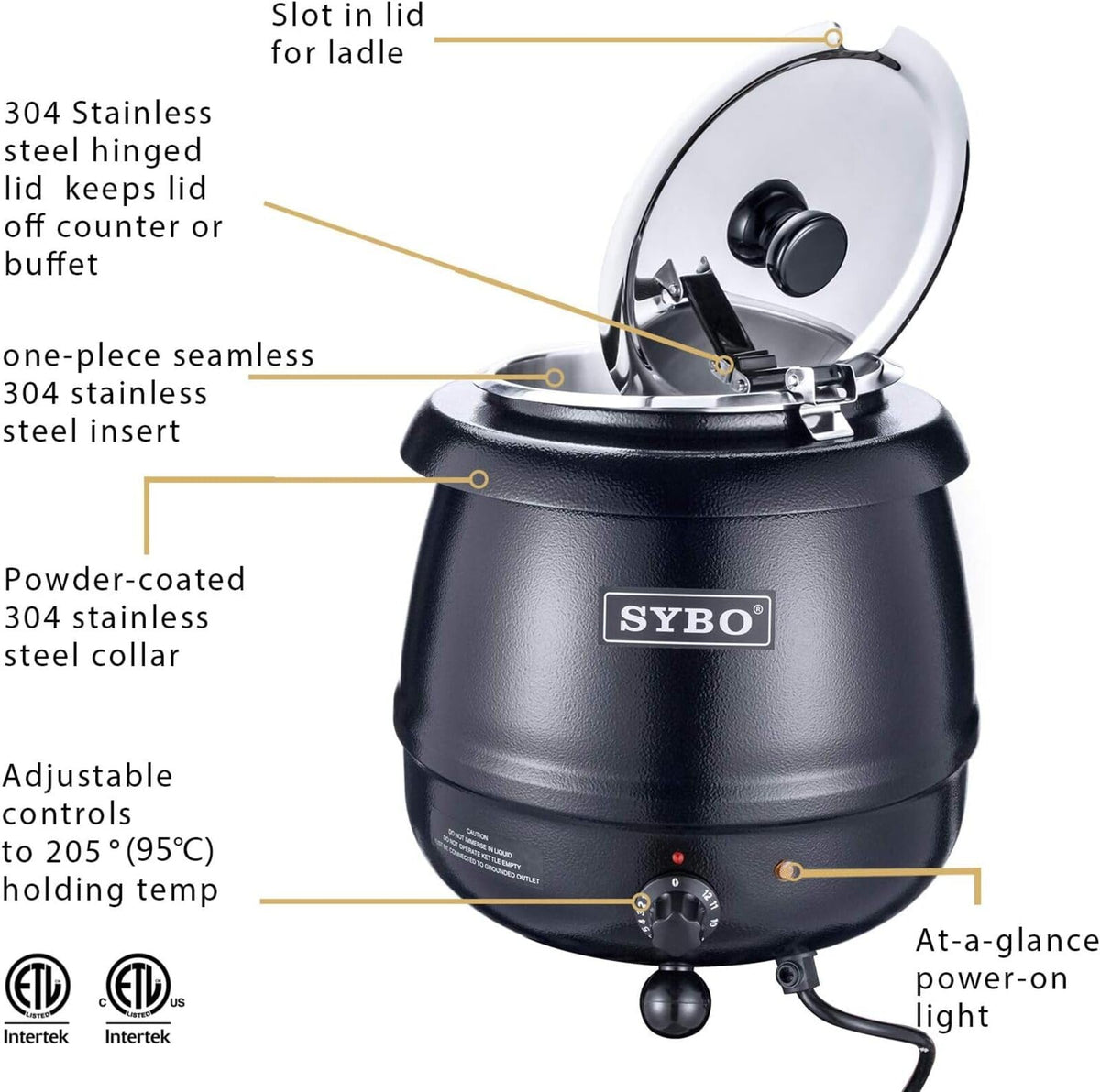 SYBO SB-6000 Commercial Grade Soup Kettle with Hinged Lid and Detachable Stainless Steel Insert Pot for Restaurant and Big Family, 10.5 Quarts, Black
