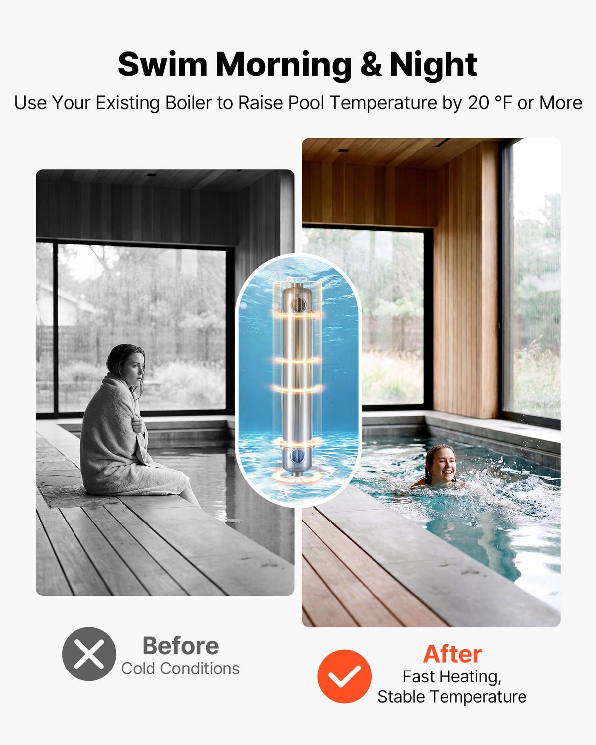 VEVOR Pool Heat Exchanger, 360K BTU Swimming Pool Heater Exchanger, 316L Stainless Steel Construction, High Efficiency Water to Water Transfer Heating System for Spa, Hot Tub, Indoor/Outdoor, Silver